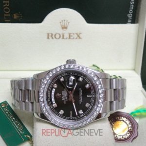 Rolex replica daydate ll white gold black dial diamond bezel president orologio replica copia imitazione