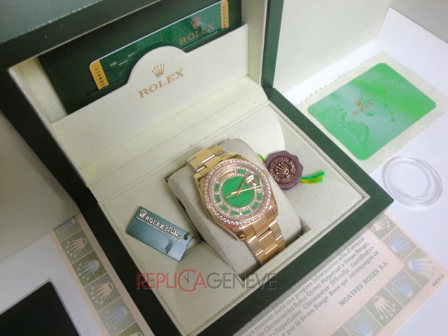 Rolex replica daydate ll SARU green dial diamond bezel orologio replica copia imitazione - immagine 5