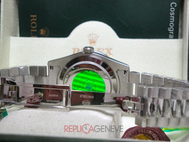 Rolex replica daydate ll white gold black dial diamond bezel president orologio replica copia imitazione - immagine 11