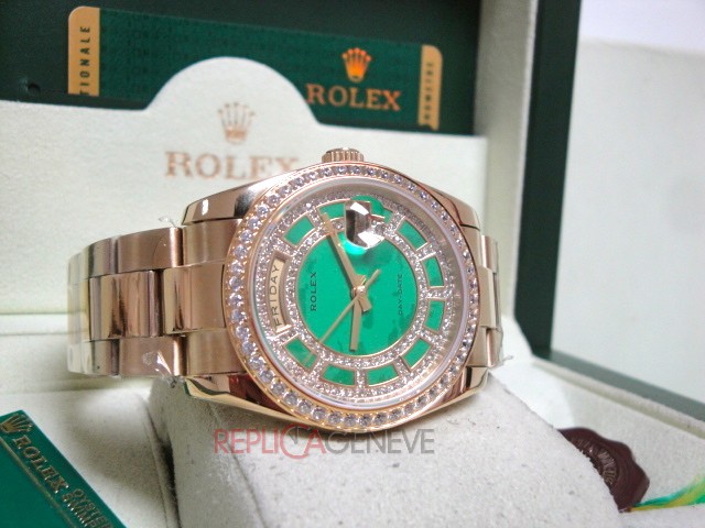 Rolex replica daydate ll SARU green dial diamond bezel orologio replica copia imitazione - immagine 2