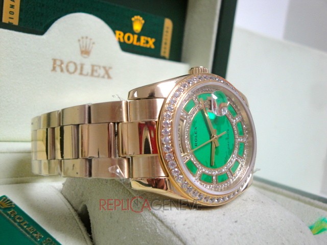 Rolex replica daydate ll SARU green dial diamond bezel orologio replica copia imitazione - immagine 8