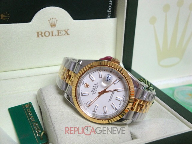 Rolex replica datejust acciaio oro giallo white dial barrette imitazione copia - immagine 11