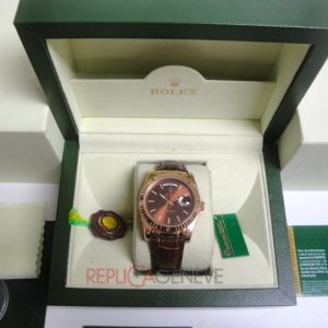 Rolex replica daydate rose gold chocolate leather strip orologio replica copia imitazione
