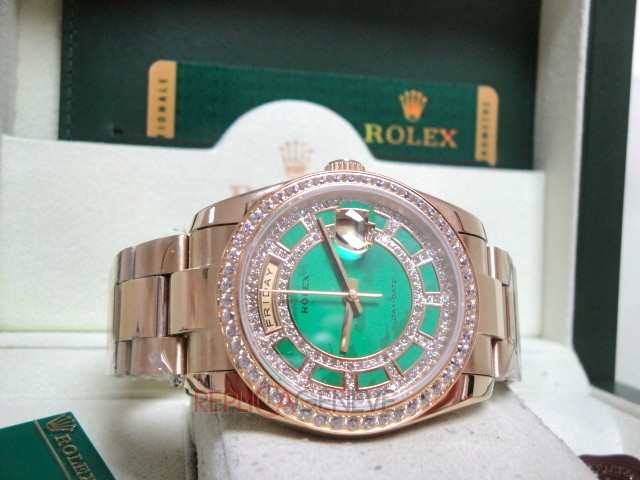 Rolex replica daydate ll SARU green dial diamond bezel orologio replica copia imitazione