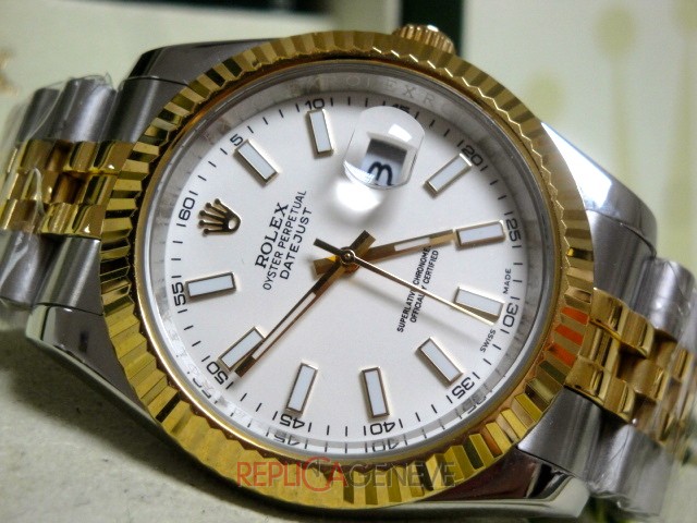Rolex replica datejust acciaio oro giallo white dial barrette imitazione copia - immagine 4