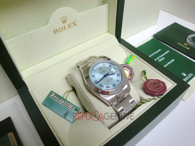 Rolex replica daydate ll oyster blu roman sky dial orologio replica copia imitazione - immagine 2