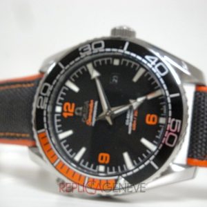 Omega replica seamaster Planet Ocean co-axial acciaio black dial leather orologio replica