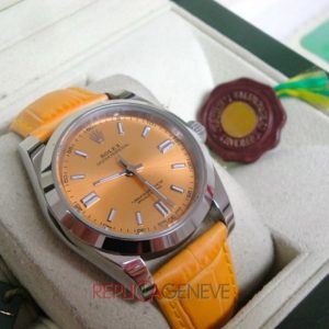 Rolex replica oyster perpetual acciaio yellow dial leather imitazione replica orologi