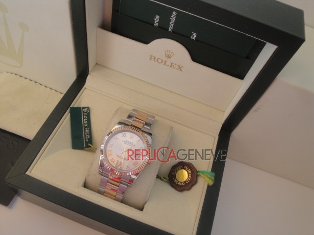 Rolex replica datejust acciaio oro argentèè roman oyster imitazione replica orologi - immagine 3