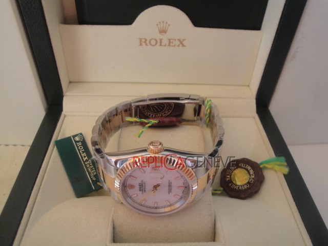 Rolex replica datejust acciaio oro madreperla barrette oyster imitazione replica orologi - immagine 6