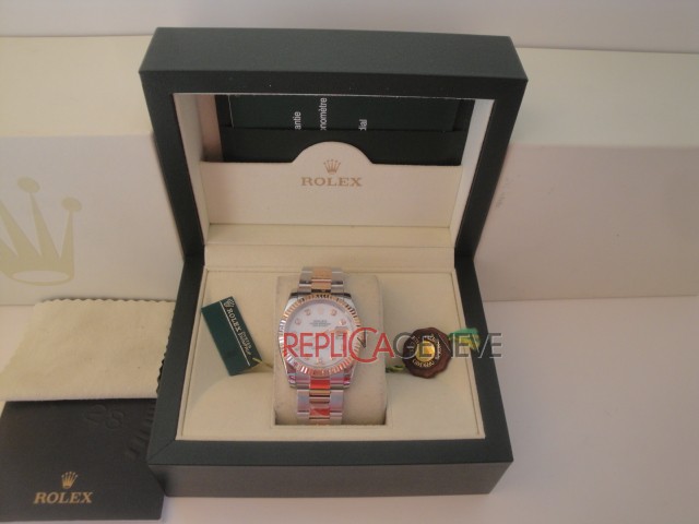 Rolex replica datejust acciaio oro madreperla brillantini oyster imitazione replica orologi - immagine 3