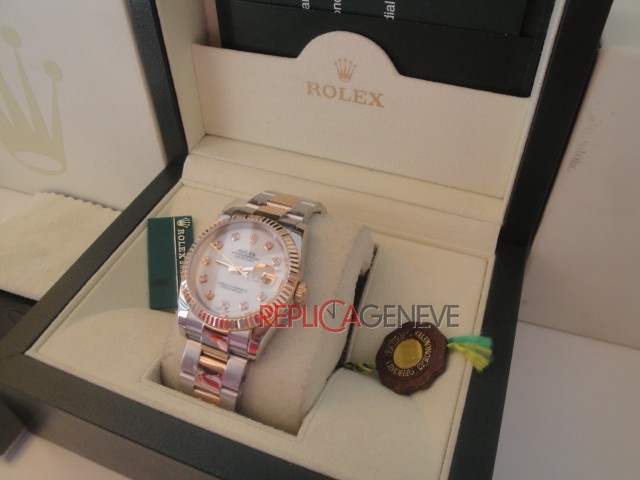 Rolex replica datejust acciaio oro madreperla brillantini oyster imitazione replica orologi - immagine 2