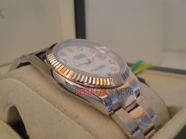 Rolex replica datejust acciaio oro madreperla brillantini oyster imitazione replica orologi - immagine 7
