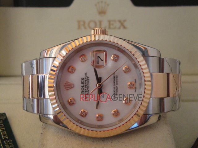 Rolex replica datejust acciaio oro madreperla brillantini oyster imitazione replica orologi - immagine 6