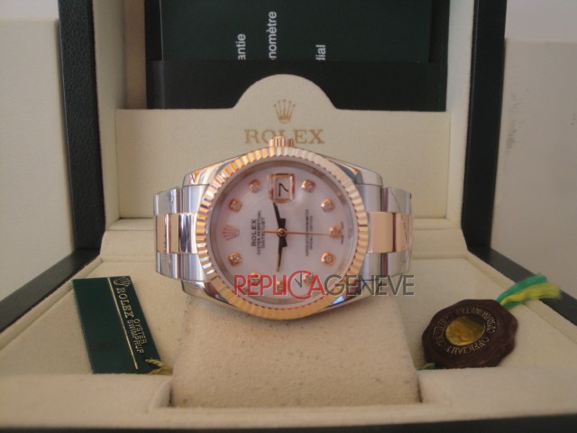 Rolex replica datejust acciaio oro madreperla brillantini oyster imitazione replica orologi - immagine 5