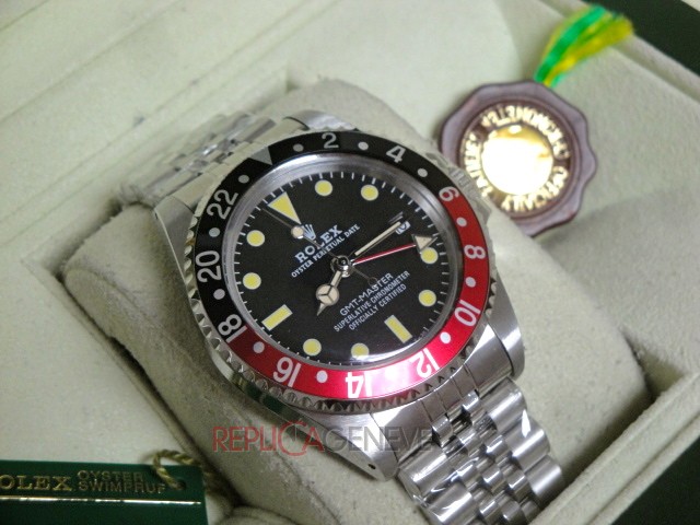 Rolex replica GMT master II vintage plexy 1675 rosso nero jubilèè orologio replica imitazione - immagine 4