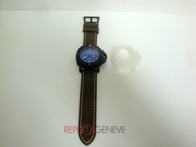 Officine Panerai replica luminor submersible pro-hunter pvd cinturino pelle orologio replica imitazione - immagine 2