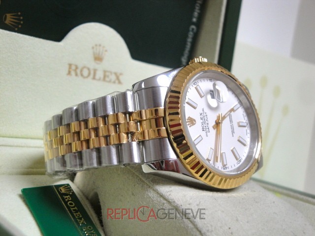 Rolex replica datejust acciaio oro giallo white dial barrette imitazione copia - immagine 7