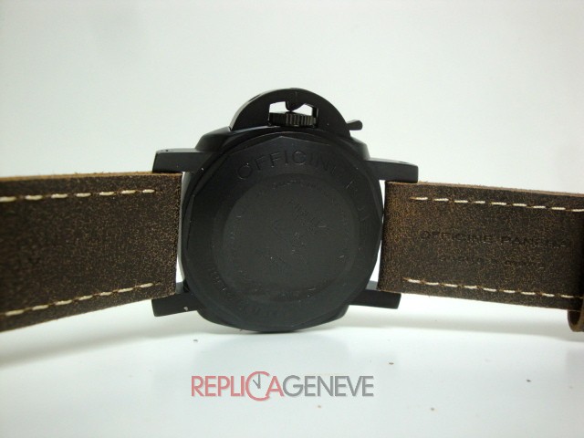 Officine Panerai replica luminor submersible pro-hunter pvd cinturino pelle orologio replica imitazione - immagine 9