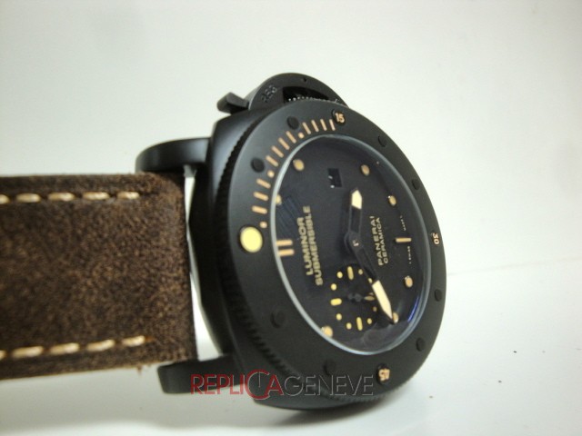 Officine Panerai replica luminor submersible pro-hunter pvd cinturino pelle orologio replica imitazione - immagine 14