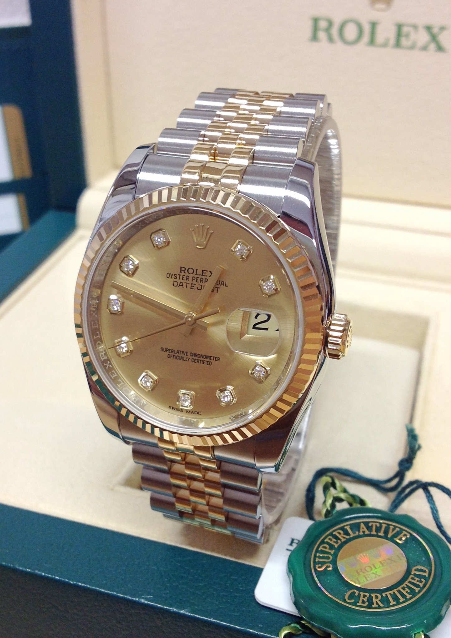 Rolex replica Datejust 36mm 116233 Champagne Diamond - immagine 3