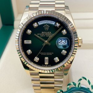 Rolex replica Day-Date II 36 green diamond dial 128238 Yellow Gold