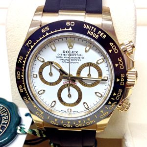 Rolex replica Daytona 116518LN yellow Gold Oysterflex white dial
