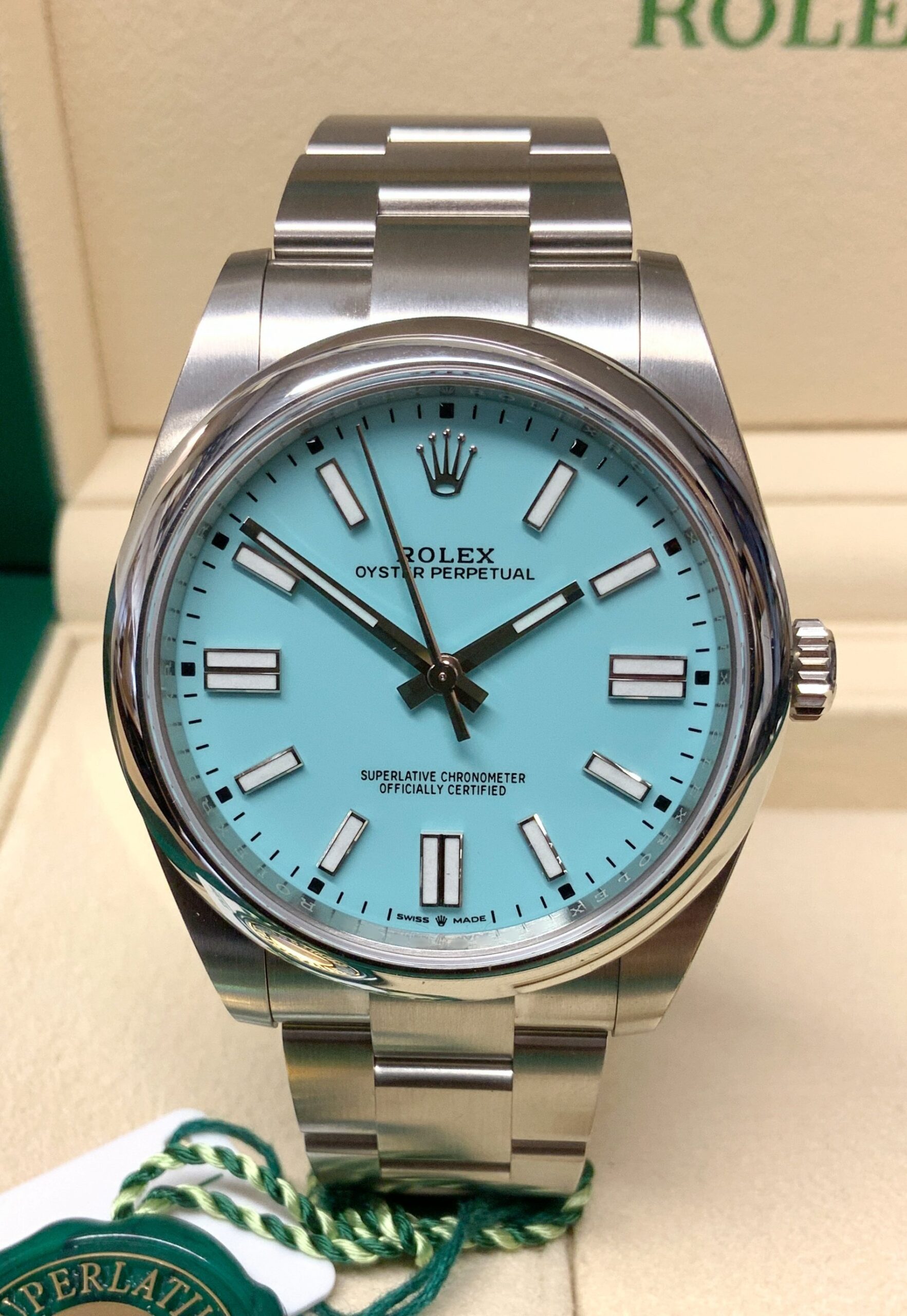 Rolex replica Oyster Perpetual 41 124300 Turquoise Blue