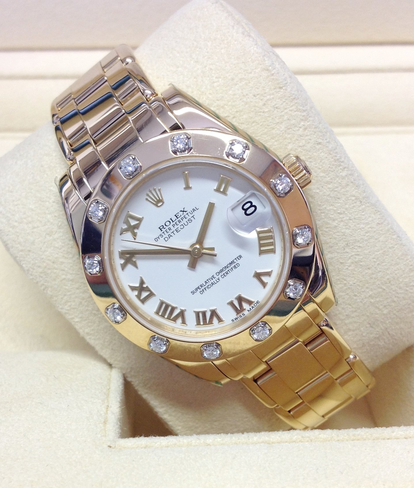 Rolex replica lady pearlmaster yellow gold white dial - immagine 2