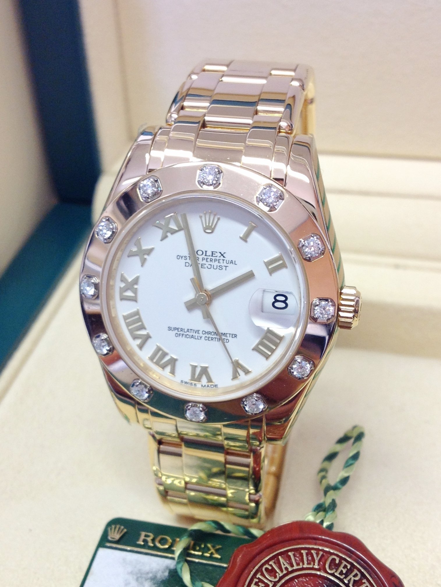 Rolex replica lady pearlmaster yellow gold white dial