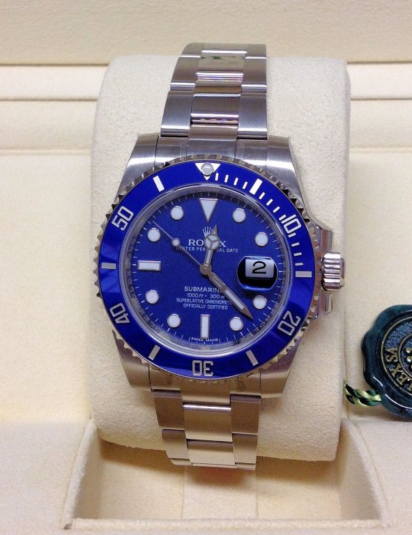 Rolex replica Submariner Date 116619LB White Gold blue bezel blue dial