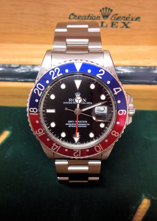 Rolex replica vintage GMT Master II 16750 oyster date Pepsi Bezel orologio copia