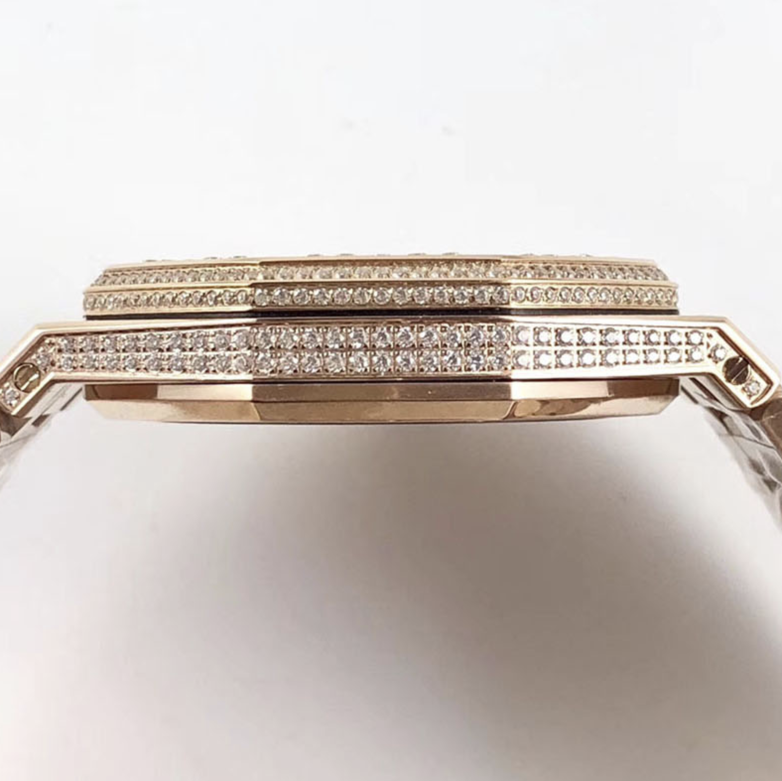 Audemars piguet replica royal oak ref. 15400 41mm rose gold full paved diamonds black dial - immagine 7