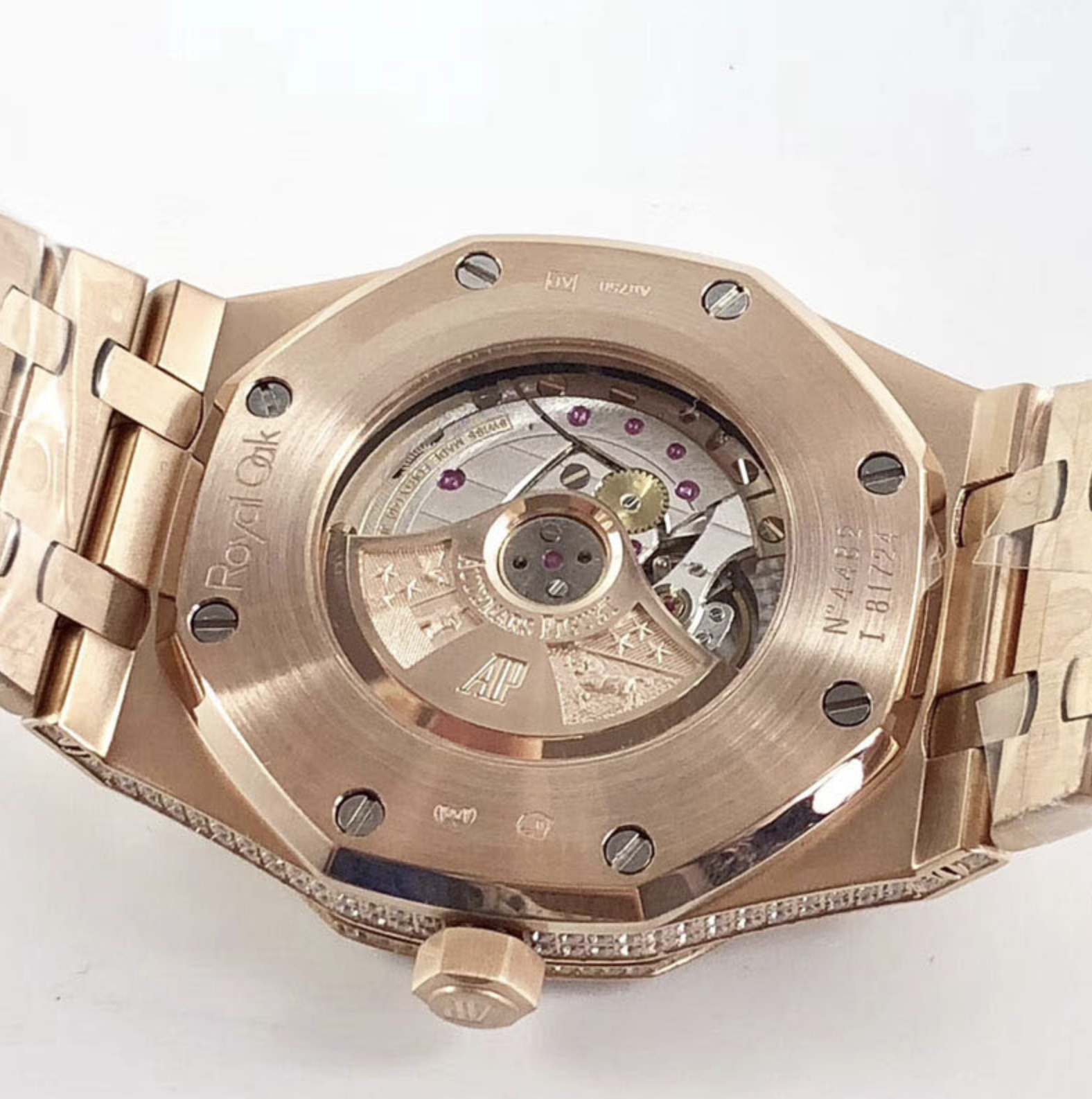 Audemars piguet replica royal oak ref. 15400 41mm rose gold full paved diamonds black dial - immagine 9