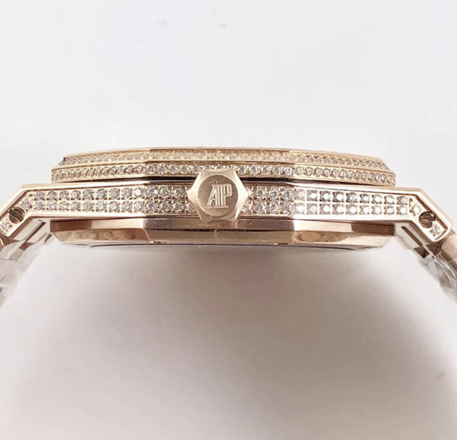 Audemars piguet replica royal oak ref. 15400 41mm rose gold full paved diamonds black dial - immagine 8