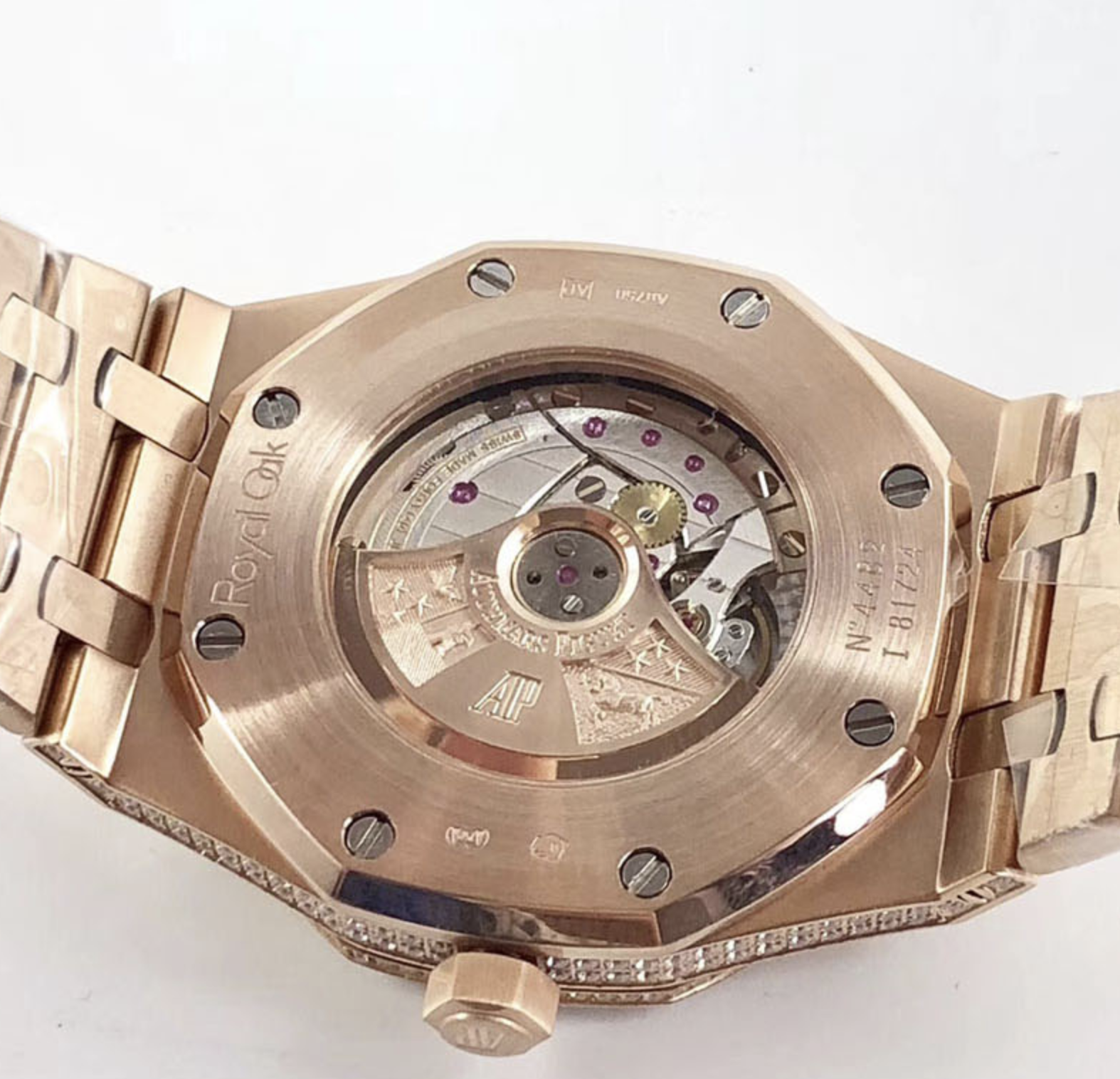 Audemars piguet replica royal oak ref. 15400 41mm rose gold full paved diamonds blue dial - immagine 8