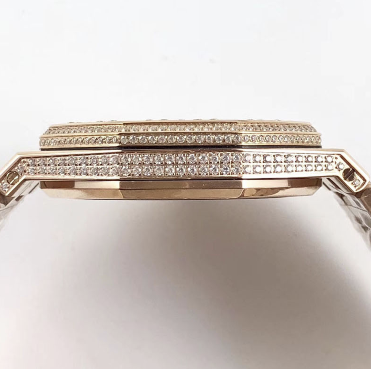 Audemars piguet replica royal oak ref. 15400 41mm rose gold full paved diamonds blue dial - immagine 6