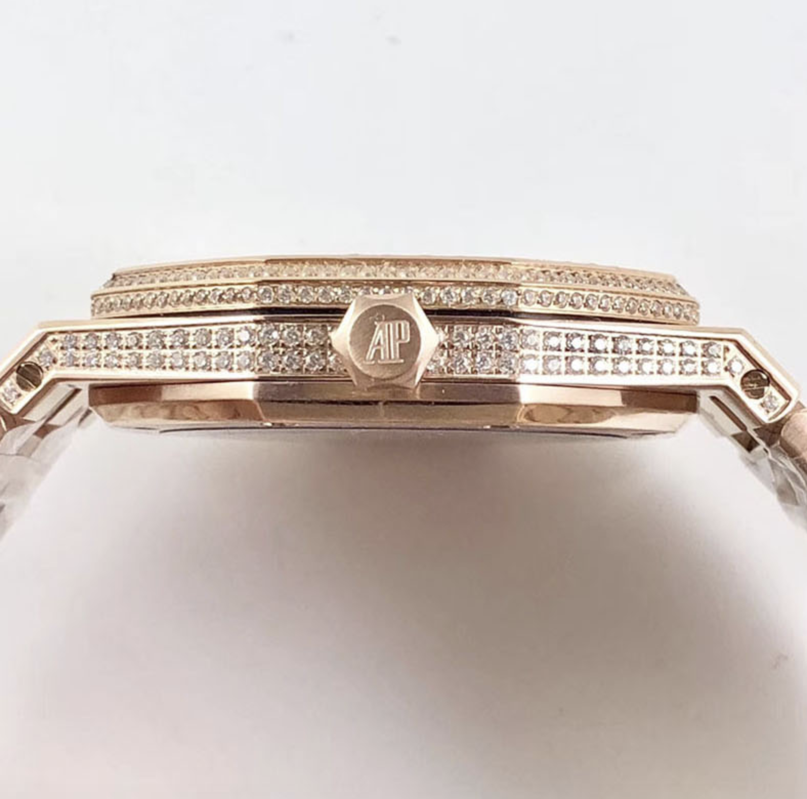 Audemars piguet replica royal oak ref. 15400 41mm rose gold full paved diamonds blue dial - immagine 7