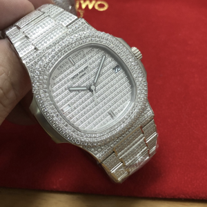 Patek philippe replica nautilus 5719 1g full diamonds dial pave clone movement