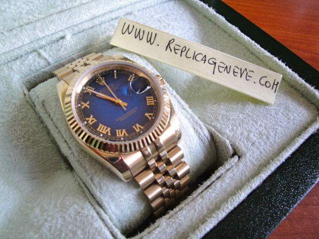 rolex replica datejust oyster blue dial gold yellow brillantini - immagine 2