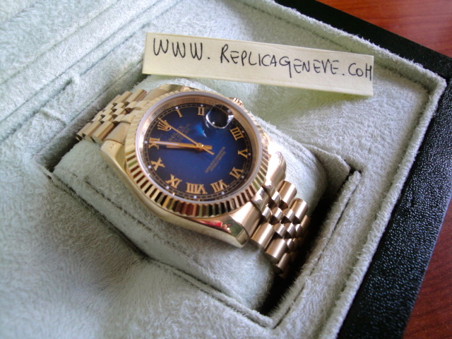 rolex replica datejust oyster blue dial gold yellow brillantini - immagine 4