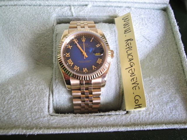 rolex replica datejust oyster blue dial gold yellow brillantini - immagine 3