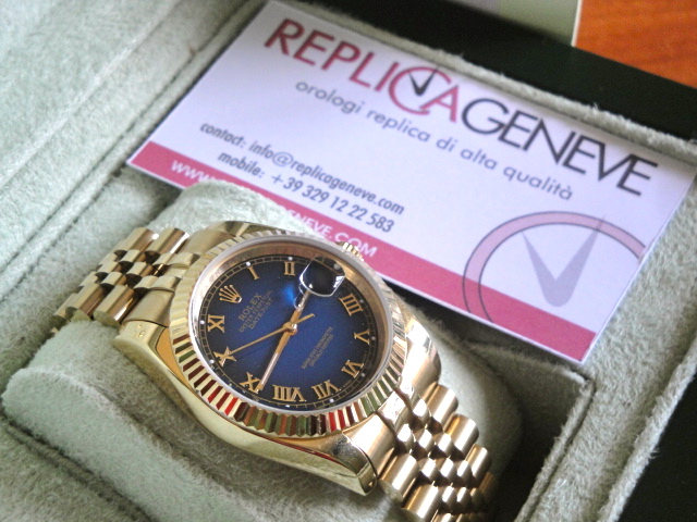 rolex replica datejust oyster blue dial gold yellow brillantini - immagine 5