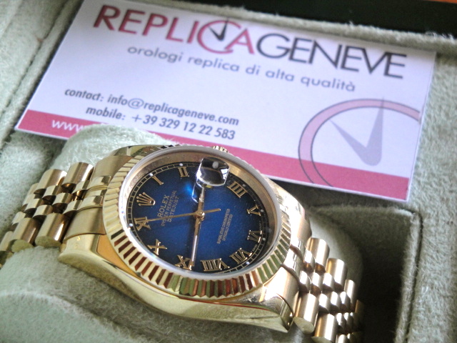rolex replica datejust oyster blue dial gold yellow brillantini - immagine 6
