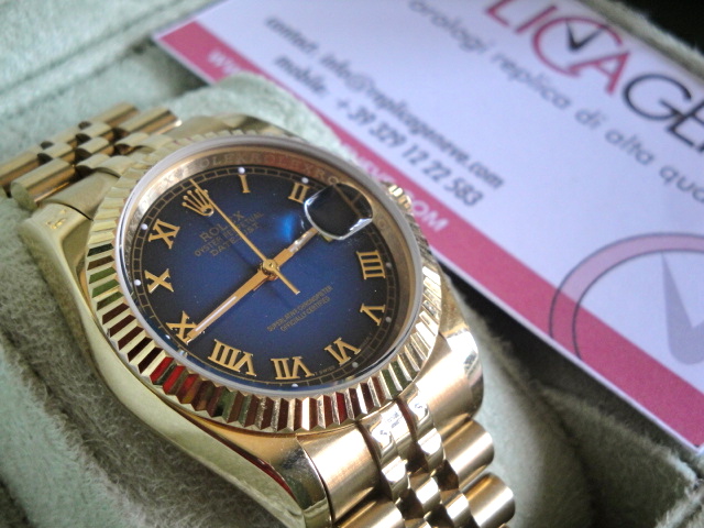 rolex replica datejust oyster blue dial gold yellow brillantini - immagine 7