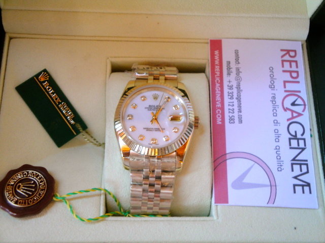 rolex replica datejust white dial brillanti yelow gold - immagine 3