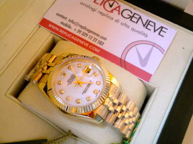 rolex replica datejust white dial brillanti yelow gold - immagine 4