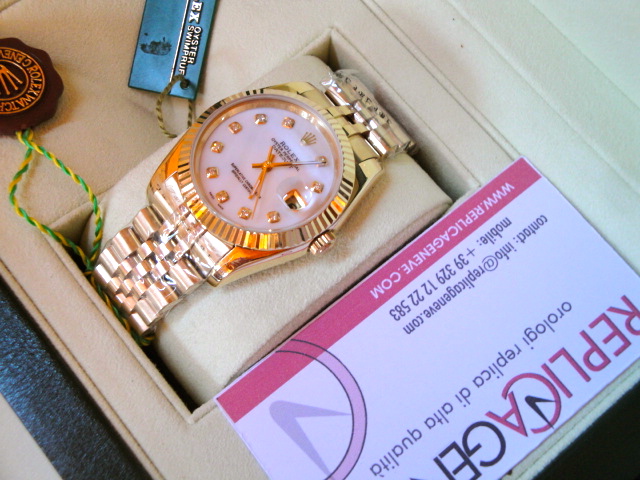 rolex replica datejust white dial brillanti yelow gold - immagine 2