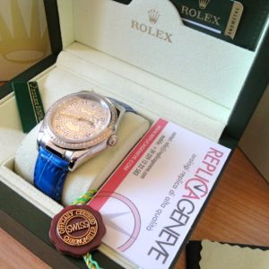 Rolex replica datejust full brilliantine strip leather blue edition imitazione replica orologi
