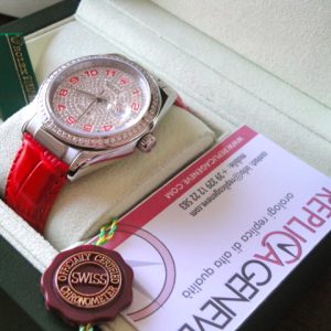 Rolex replica datejust full brilliantine strip leather red edition imitazione replica orologi